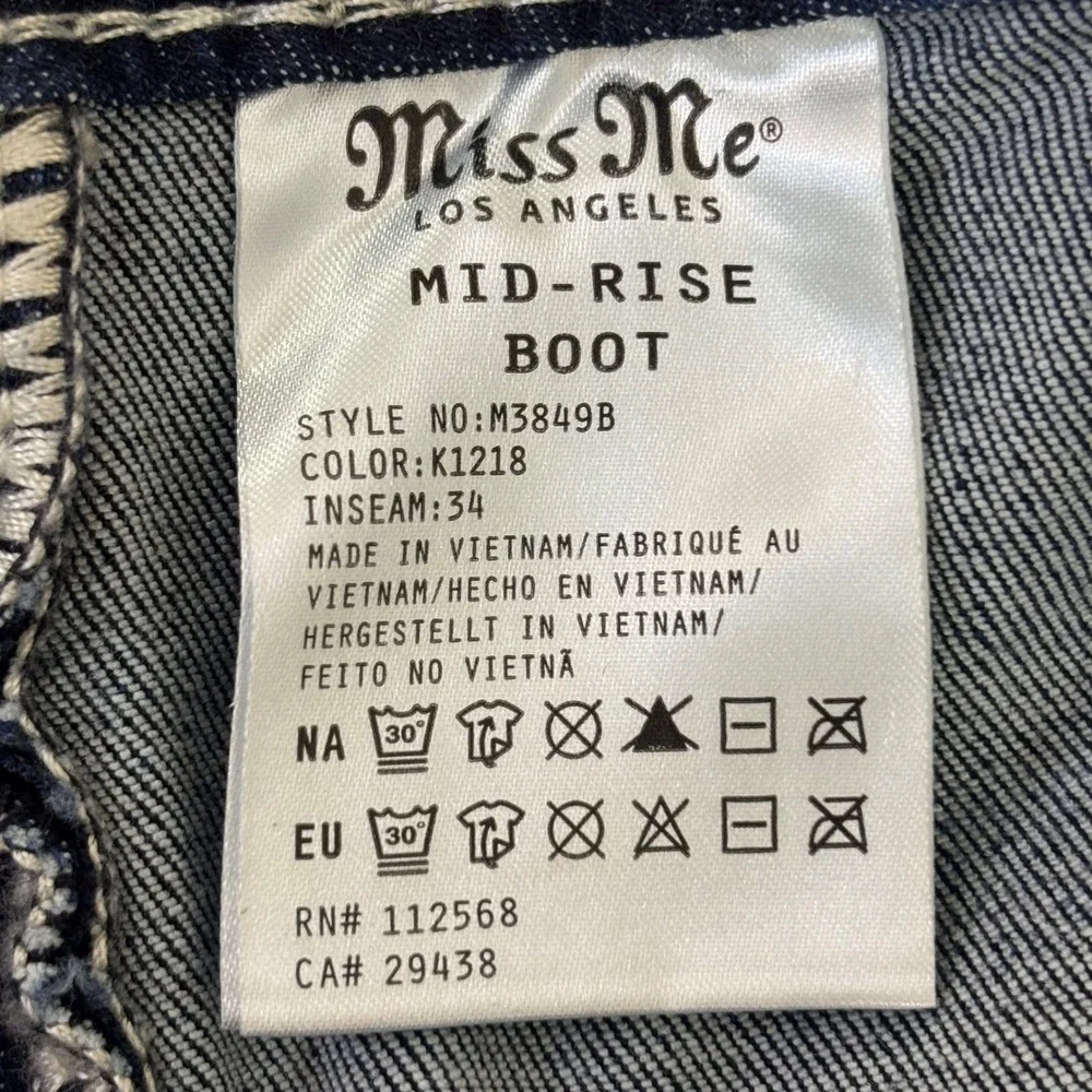MISS ME American Flag Jeans Eagle Mid Rise Bootcut Dark Long 29 Rodeo Western